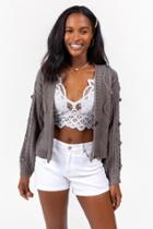 Francesca's Ellison Crop Bobble Sleeve Cardigan - Gray