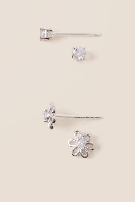 Francesca's Magnolia Cubic Zirconia Stud Earring Set - Silver