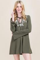 Mi Ami Reiko Embroidered Floral Dress - Dark Olive