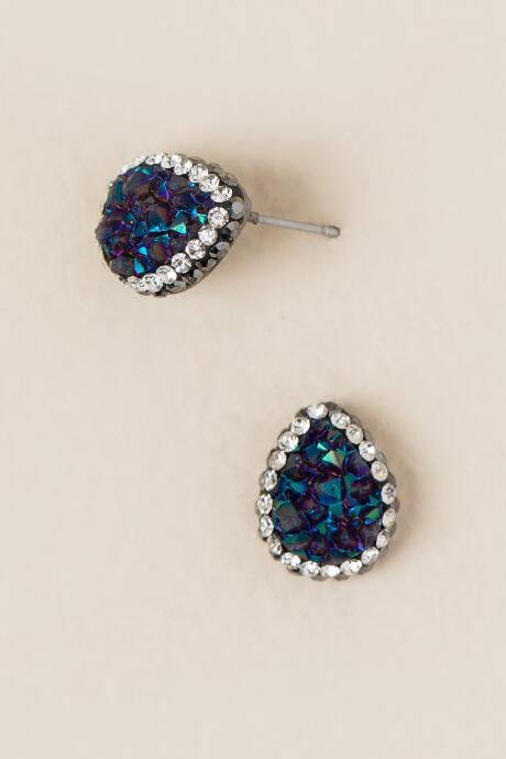 Francesca's Rihanna Druzy Teardrop Stud Earring In Black - Multi