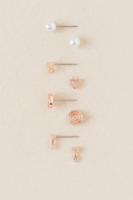 Francesca's Moon Dreamcatcher Stud Earring Set In Rose Gold - Rose/gold