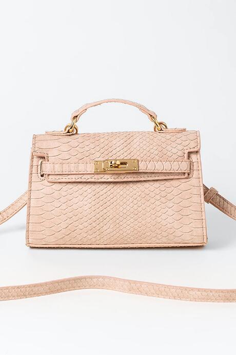 Francesca's Krista Snake Pattern Lock Satchel - Blush