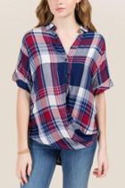 Francesca's Tia Surplus Plaid Button Down - Burgundy