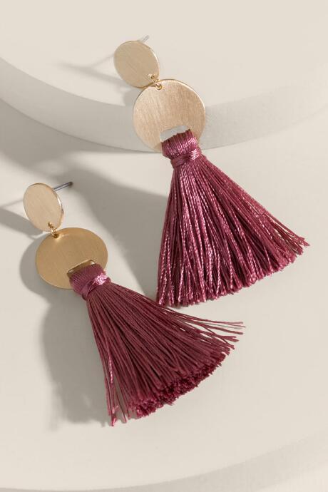 Francesca's Rachel Tassel Drop Earrings - Mauve