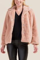 Francesca's Thalia Short Faux Fur Coat - Blush