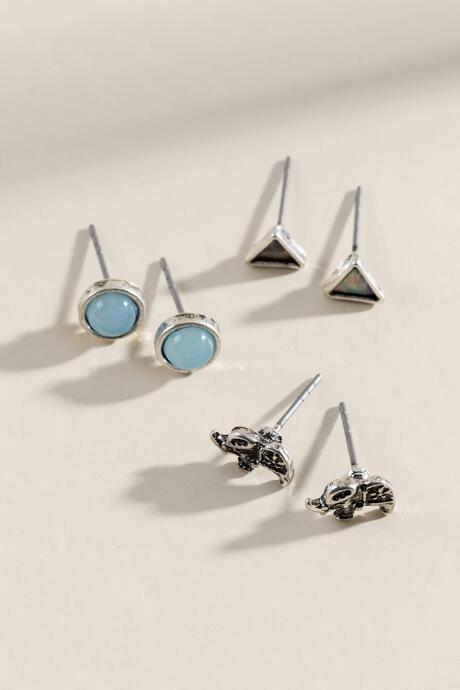 Francesca's Harlow Mixed Shape Stud Earring Set - Silver