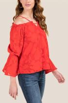 Francesca's April Floral Organza Off Shoulder Top - Red