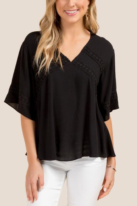 Francesca Inchess Catelyn Dolman Crochet Trim Blouse - Black