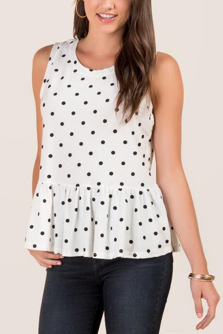Francesca's Kelly Polkadot Peplum Top - White