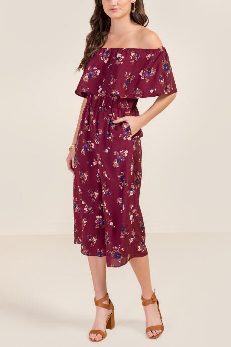 Francesca Inchess Lyla Off The Shoulder Jumpsuit - Burgundy