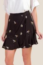 Francesca's Monica Daisy Wrap Skirt - Black