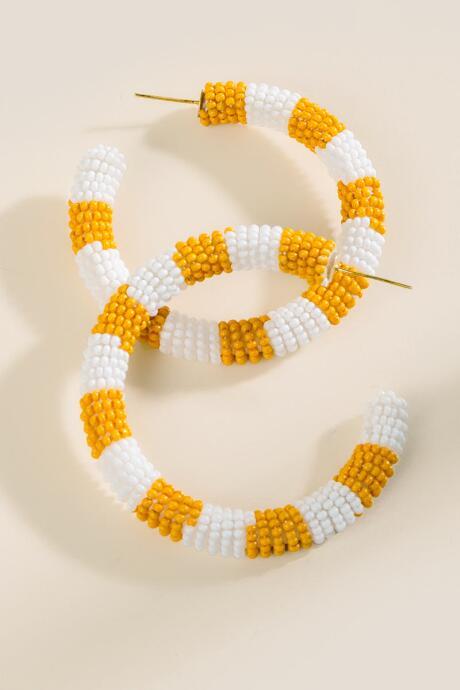 Francesca's Demi Colorblocked Seed Bead Hoops In Marigold - Marigold