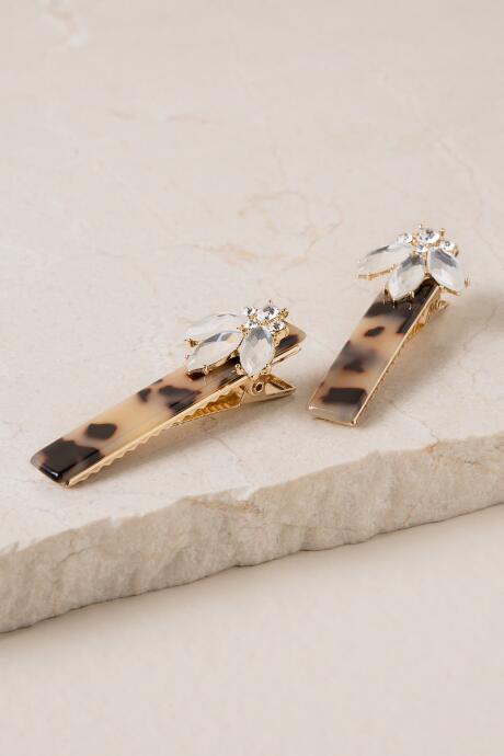 Francesca's Brianna Embellished Salon Clips In Tort - Tortoise