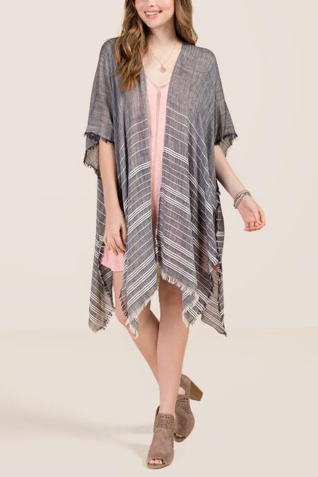 Francesca's Caris Denim White Stripe Ruana - Navy