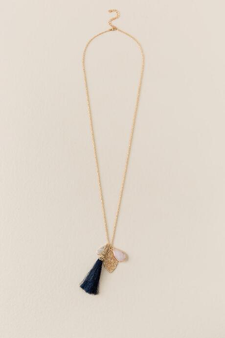 Francesca's Jaden Tassel Charm Pendant In Navy - Navy