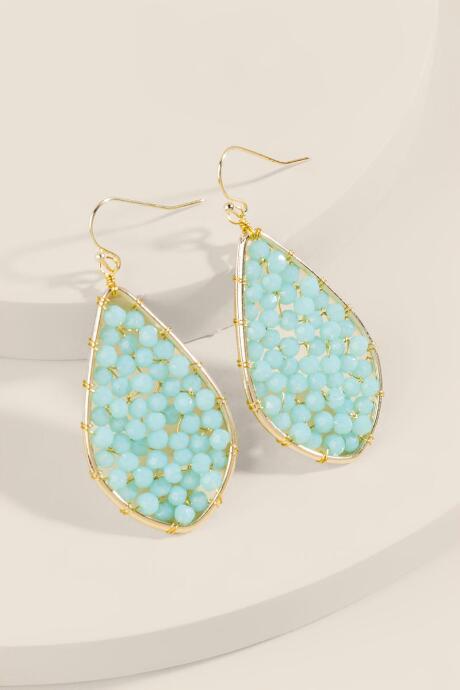 Francesca's Amanda Woven Beaded Teardrop Earrings - Mint