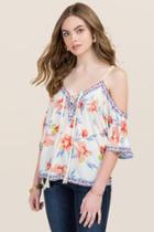 Francesca Inchess Karlie Floral Cold Shoulder Lattice Top - White