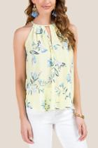 Francesca's Adeline High Neck Floral Sleeveless Top - Lemonade