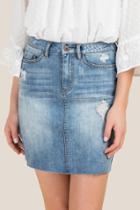 Francesca's Willow Destructed Jean Skirt - Medium Wash