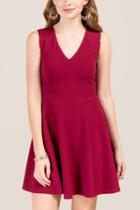 Francescas Sutton Embroidered Shoulder Ponte Dress - Burgundy