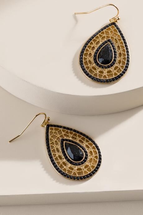 Francesca's Lola Faceted Stone Teardrop Earrings - Black