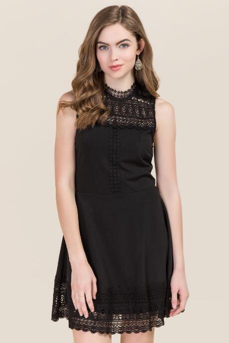 Francesca's Shelly Crochet A-line Dress - Black