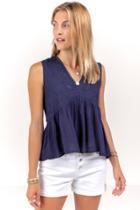 Francesca's Josephine Embroidered Blouse - Navy
