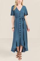Francesca's Janeane Ruffle Trim Midi Dress - Dark Teal
