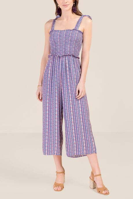 Francesca's Tracey Smocked Top Jumpsuit - Chambray
