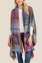 Francesca's Lauren Multi Plaid Ruana With Pockets - Multi