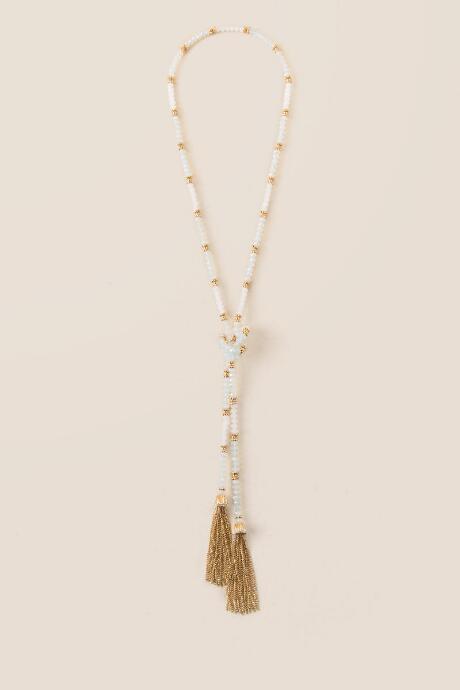 Francesca's Abigail Beaded Tassel Necklace In White - White