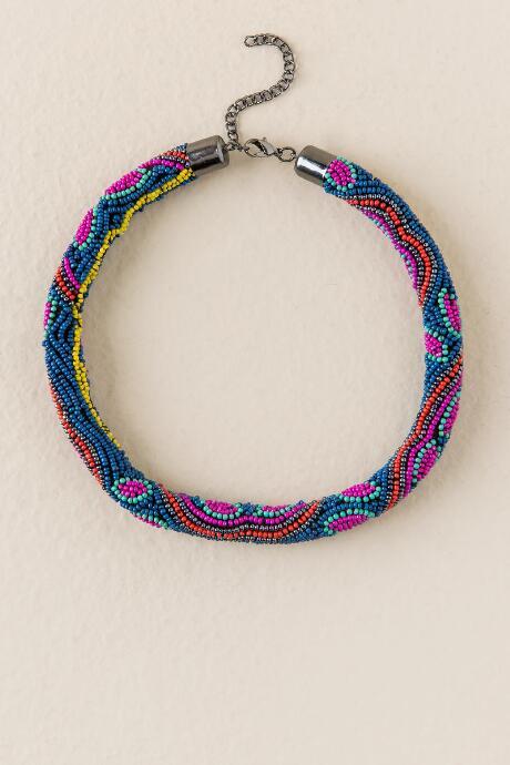 Francesca's Halsey Swirl Pattern Seedbead Necklace - Multi