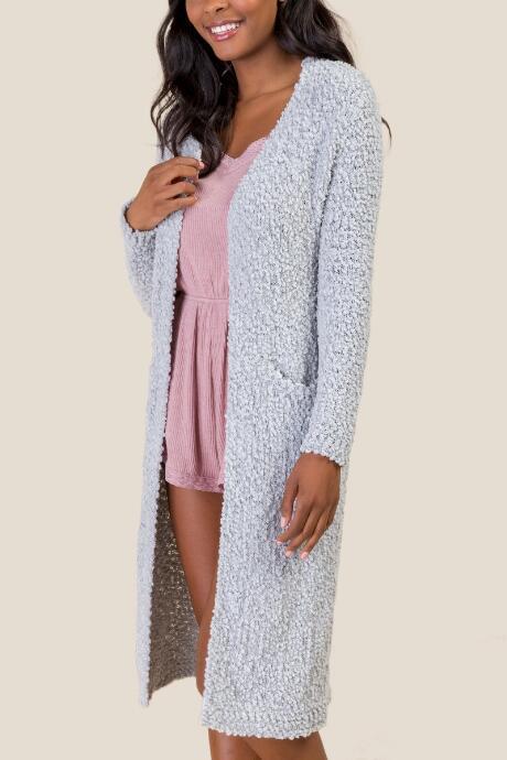 Francesca's Elisa Cozy Boucle Duster - Heather Gray