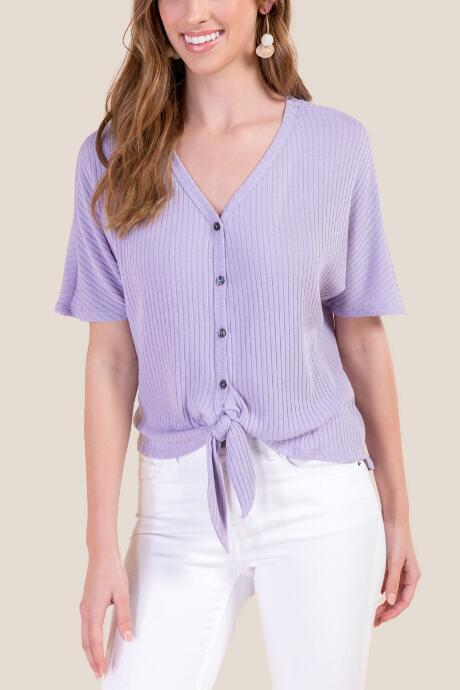 Francesca's Jackie Tie Front Top - Lavender