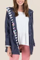 Francesca's Hilary Stripe Lined Rain Jacket - Navy