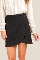 Francesca's Jolee Faux Suede Wrap Skirt - Black