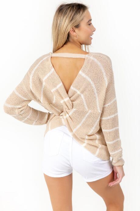 Francesca's Alayna Stripe Knot Back Sweater Top - Ivory
