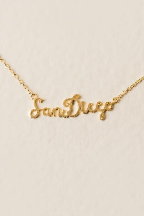 Francesca's San Diego Script Pendant In Gold - Gold