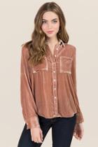 Francesca's Devin Velvet Button Down - Mauve