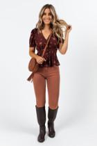 Francesca's Jadelynn Floral Button Blouse - Brown
