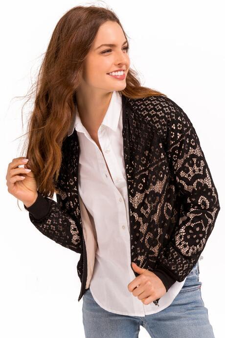 Blue Rain Adalia Lace Bomber Jacket - Black