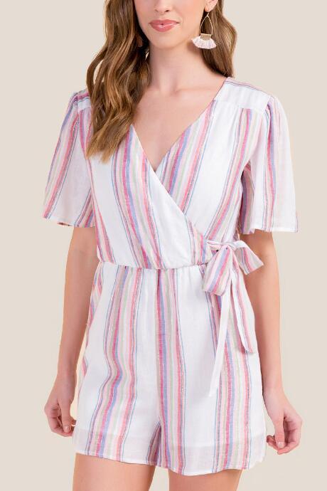 Francesca's Eleanor Striped Romper - Ivory
