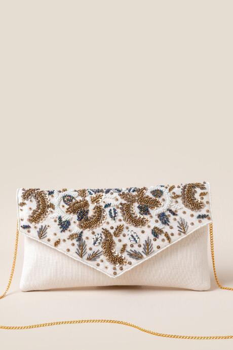 Francesca's Ariella Leaf Beaded Clutch - Ivory