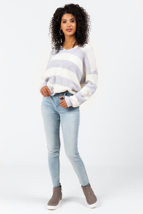Francesca's Olivette Striped Knot Back Sweater - Gray