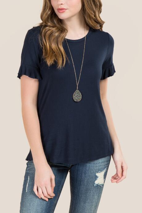 Francesca's Elisha Flounce Sleeve Ruffle Back Tee - Navy