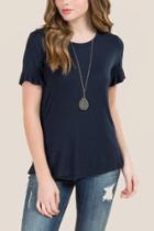 Francesca's Elisha Flounce Sleeve Ruffle Back Tee - Navy