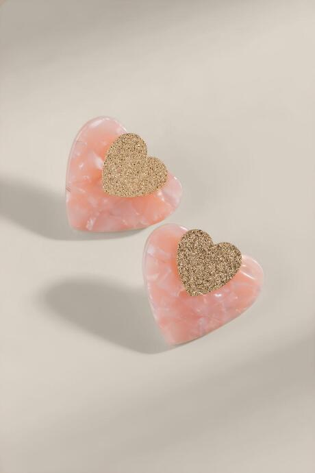 Francesca's Aliah Marbled Resin Heart Studs - Blush