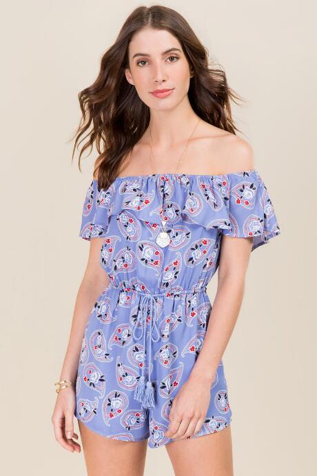 Blue Rain June Off The Shoulder Romper - Oxford Blue