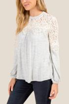 Francesca's Yvette Crochet Hacci Knit Top - Heather Gray