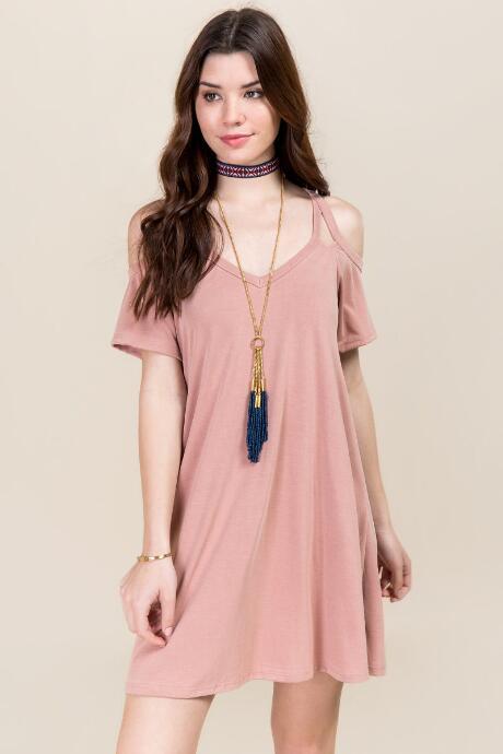Francesca's Betty Cold Shoulder Shift Dress - Mauve